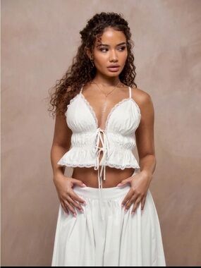 Lace-Trim White Tie-Front Bralette Top